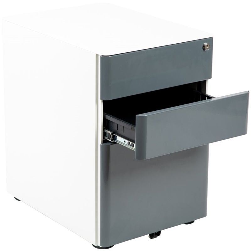Flash Furniture 3 Drawer Smooth Modern Mobile File Cabinet in White and Charcoal