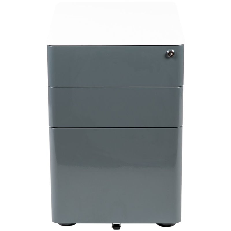 Flash Furniture 3 Drawer Smooth Modern Mobile File Cabinet in White and Charcoal