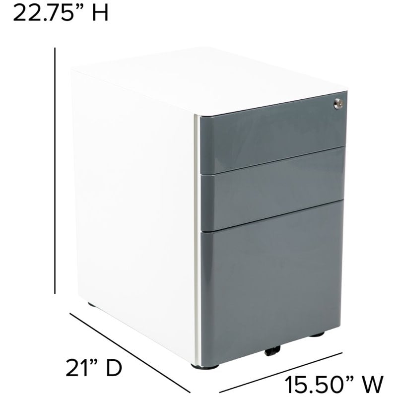 Flash Furniture 3 Drawer Smooth Modern Mobile File Cabinet in White and Charcoal