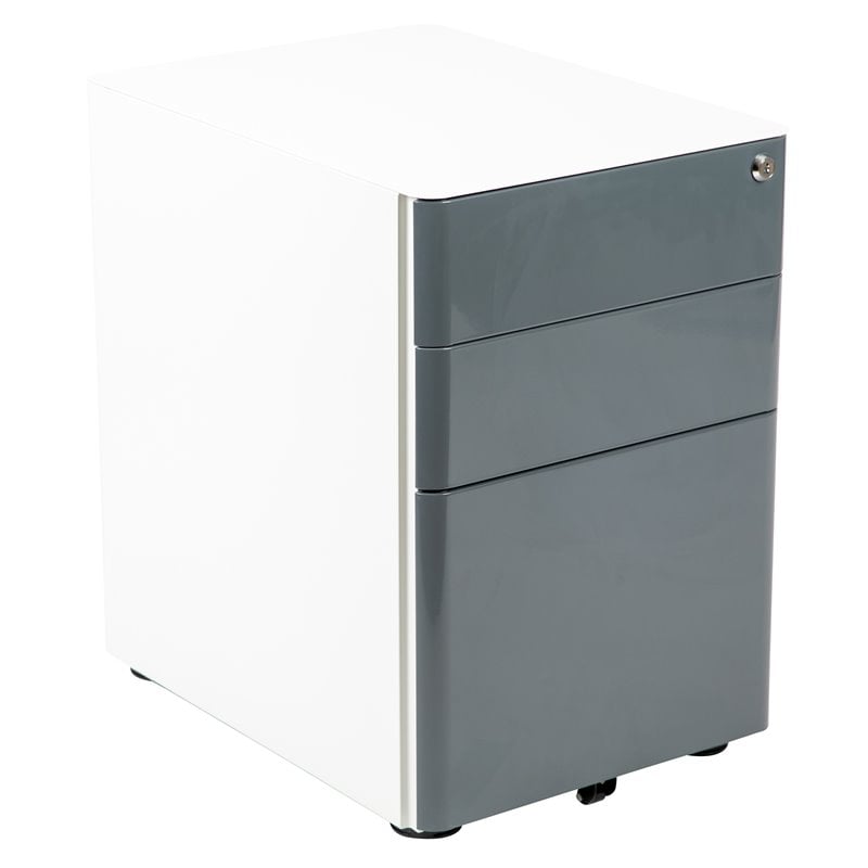 Flash Furniture 3 Drawer Smooth Modern Mobile File Cabinet in White and Charcoal