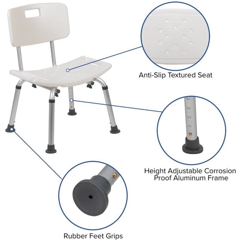Flash Furniture Hercules Adjustable Plastic Bath and Shower Chair in White