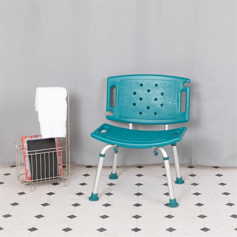 Flash Furniture Hercules Adjustable Plastic Bath and Shower Chair in Teal