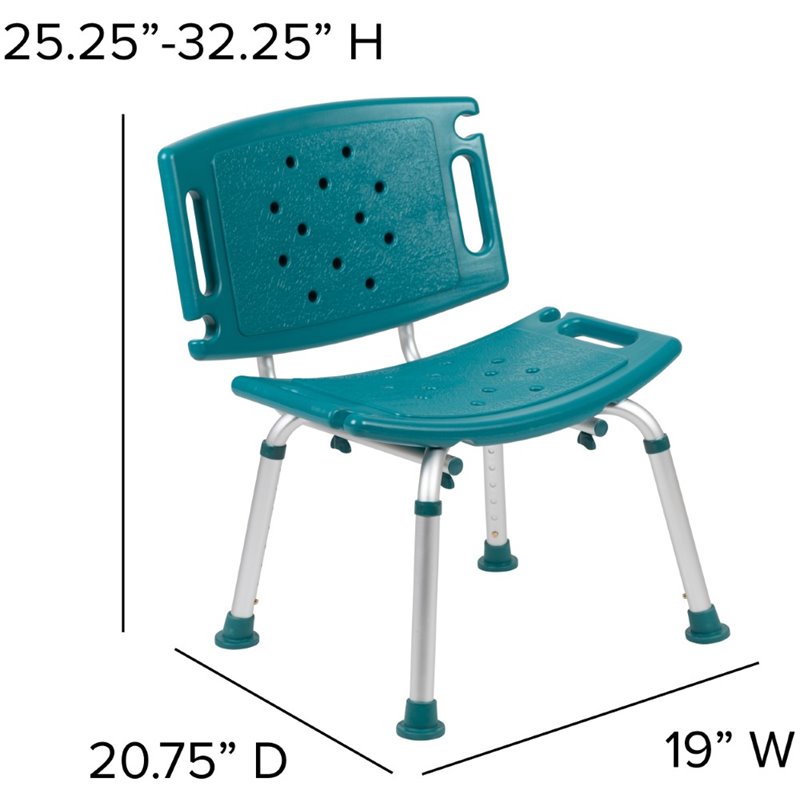 Flash Furniture Hercules Adjustable Plastic Bath and Shower Chair in Teal