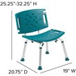Flash Furniture Hercules Adjustable Plastic Bath and Shower Chair in Teal