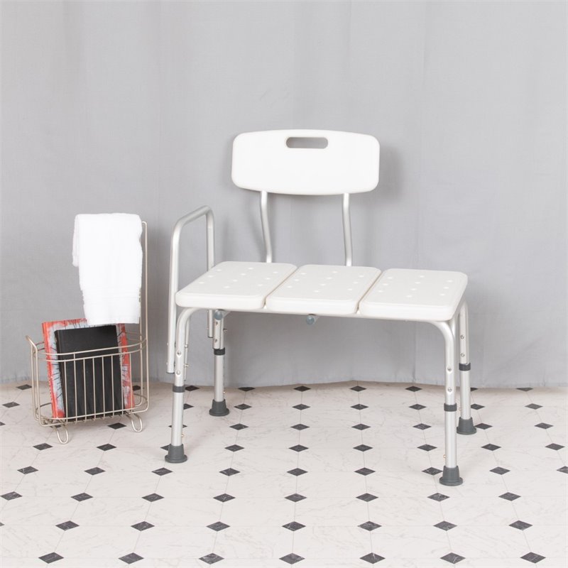 Flash Furniture Hercules Adjustable Plastic Bath Transfer Bench in White