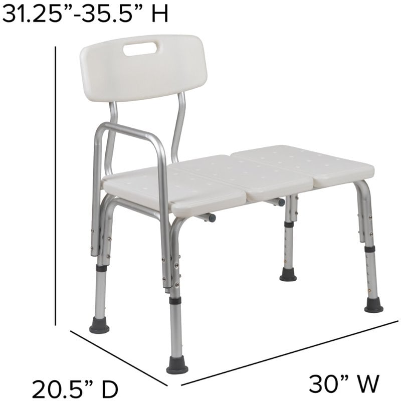 Flash Furniture Hercules Adjustable Plastic Bath Transfer Bench in White