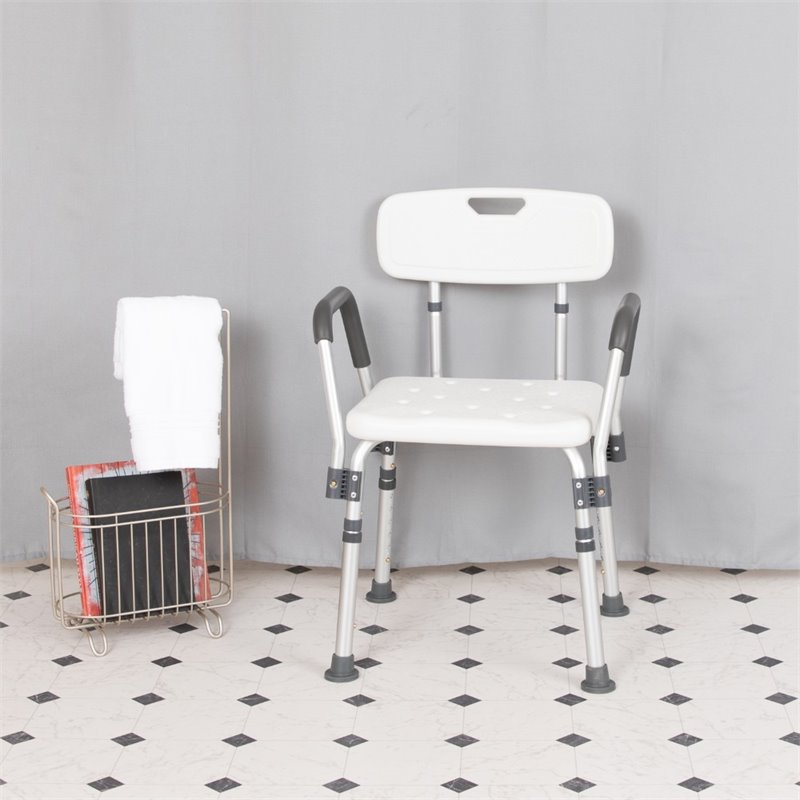Flash Furniture Hercules Adjustable Plastic Quick Release Bath Chair in White