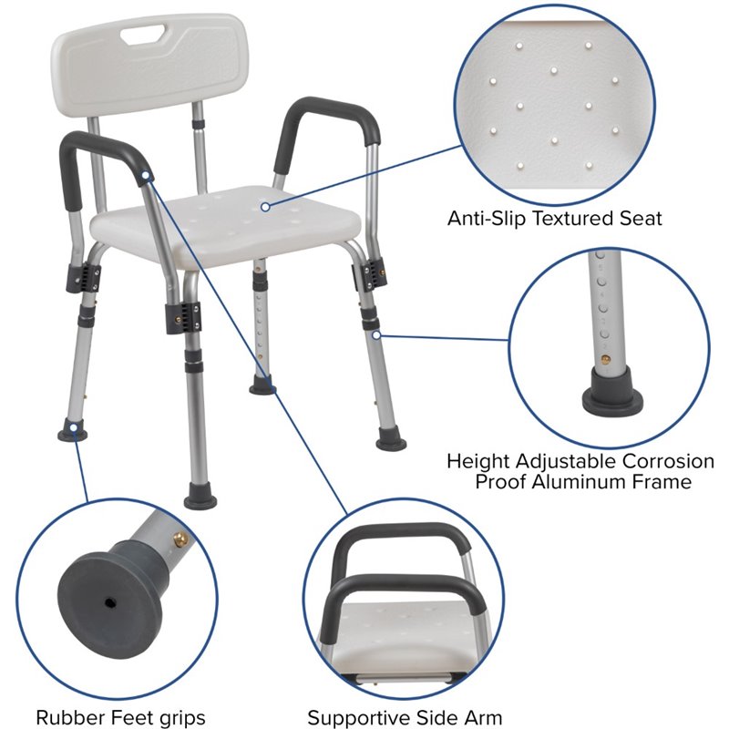 Flash Furniture Hercules Adjustable Plastic Quick Release Bath Chair in White