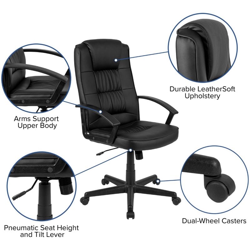 Flash Furniture Fundamentals High Back Leather Office Swivel Chair in Black