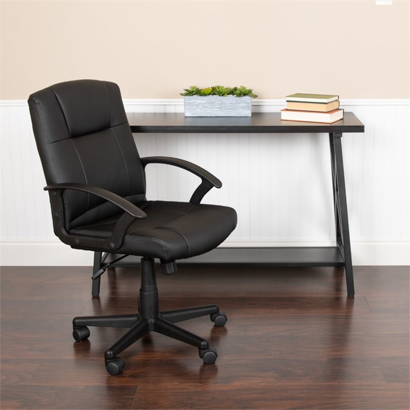 Flash Furniture Fundamentals Mid Back Leather Office Swivel Chair in Black
