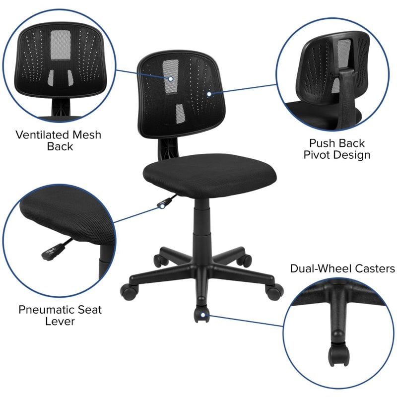 Flash Furniture Fundamentals Pivot Mesh Back Office Swivel Chair in Black