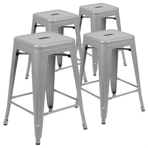 flash furniture industrial metal bar stool in silver (set of 4)