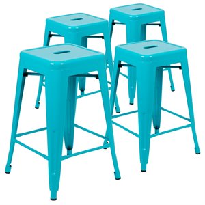 flash furniture industrial metal bar stool in teal (set of 4)