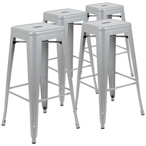 Flash Furniture 30&quot Industrial Metal Bar Stool in Silver (Set of 4)