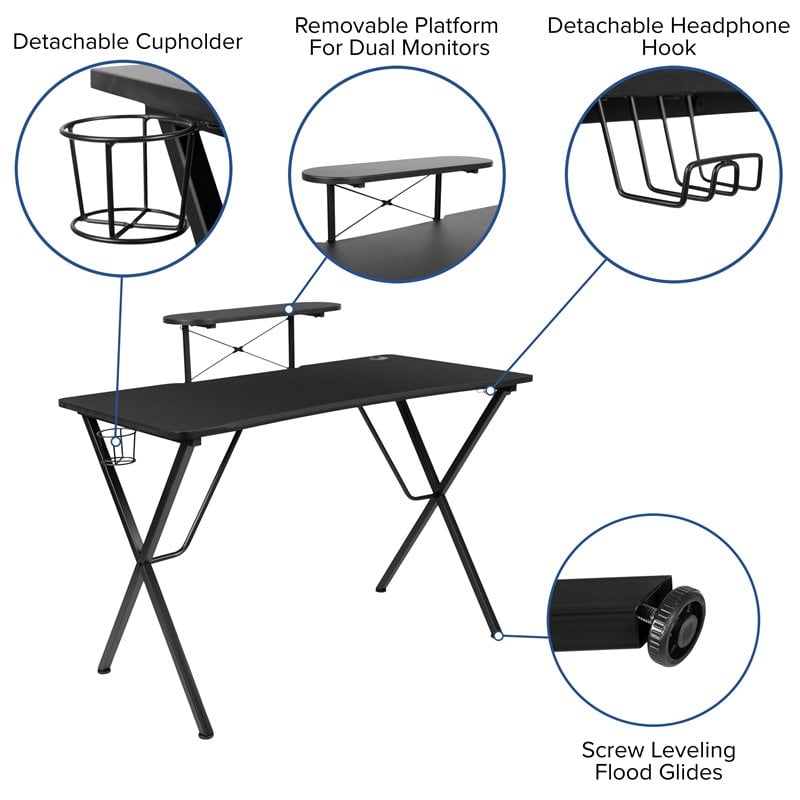 Flash Furniture Platform Gaming Desk with Cup Holder in Black