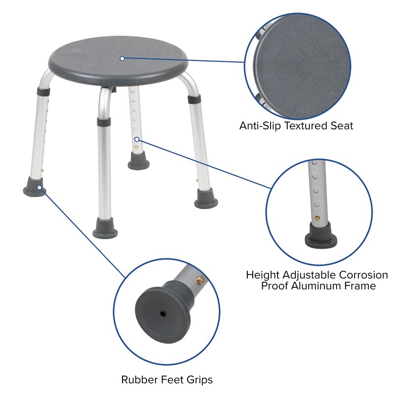 Flash Furniture Hercules Plastic Bath and Shower Stool in Gray