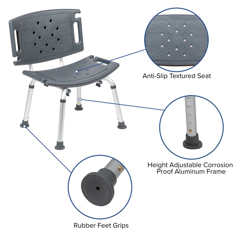 Flash Furniture Hercules Plastic Bath and Shower Chair in Gray