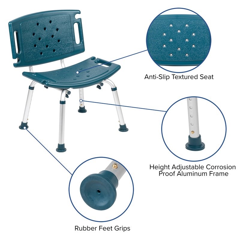 Flash Furniture Hercules Plastic Bath and Shower Chair in Navy