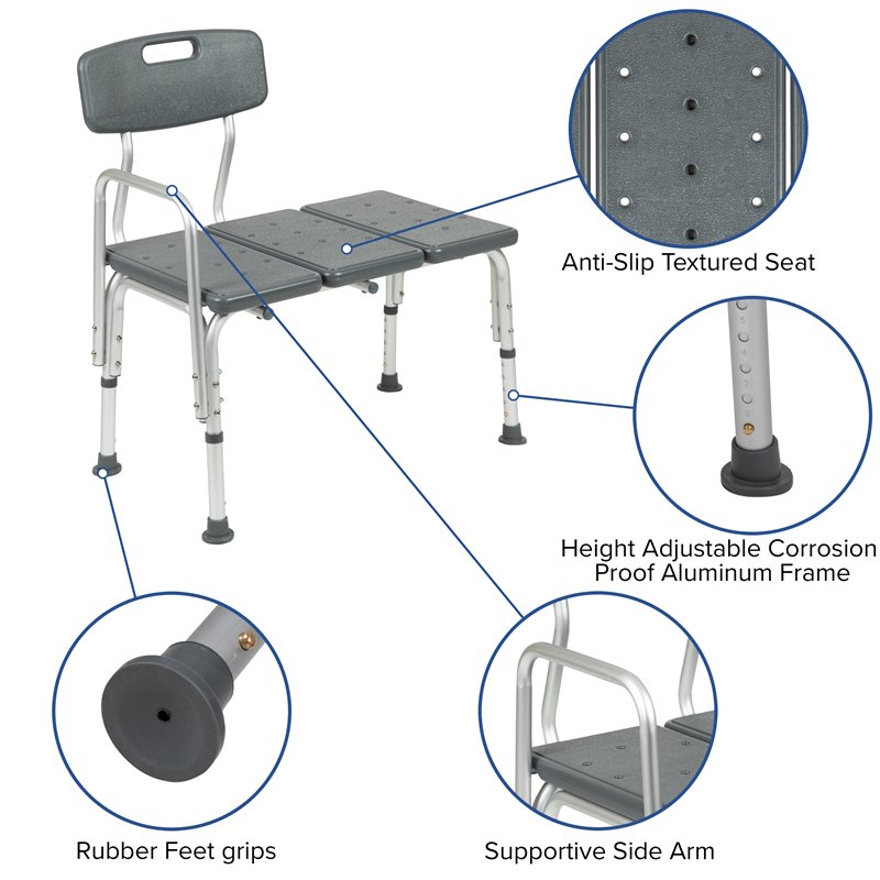 Flash Furniture Hercules Plastic Bath Transfer Bench in Gray