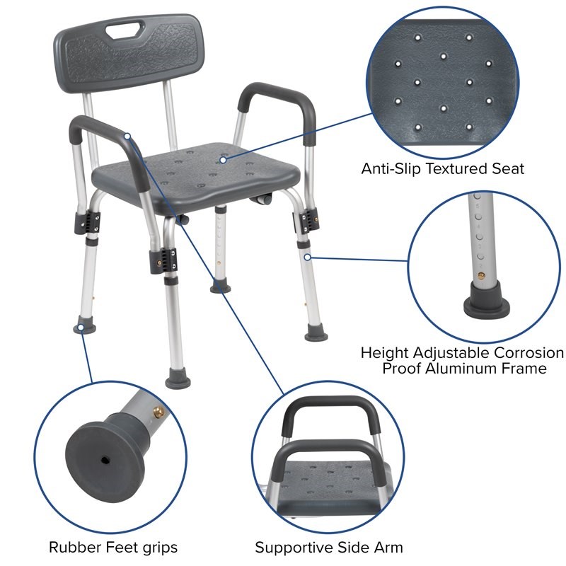 Flash Furniture Hercules Plastic Adjustable Bath Chair in Gray