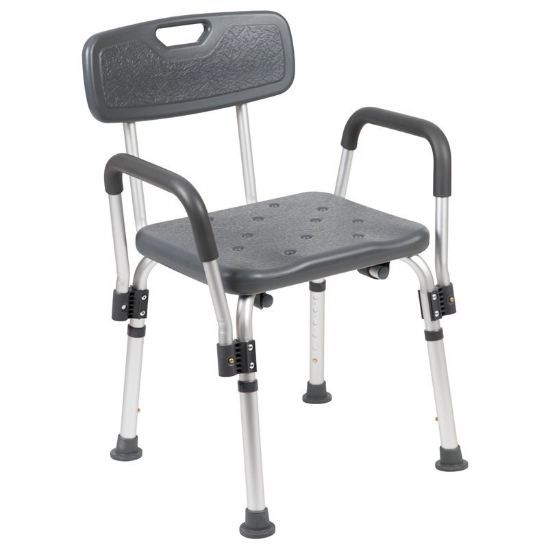 Flash Furniture Hercules Plastic Adjustable Bath Chair in Gray