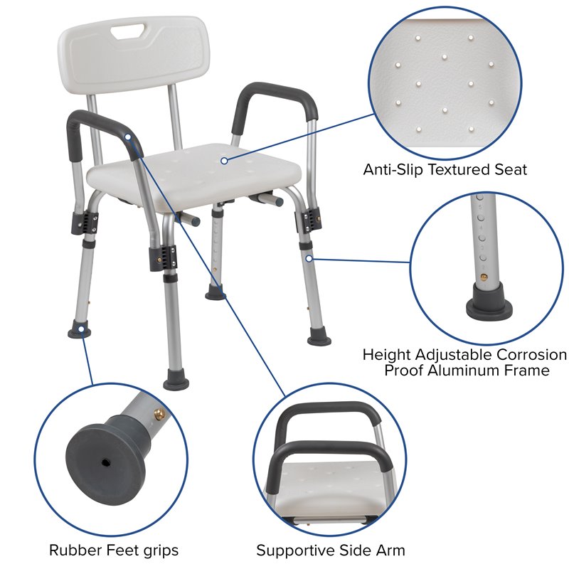 Flash Furniture Hercules Plastic Adjustable Bath Chair in White