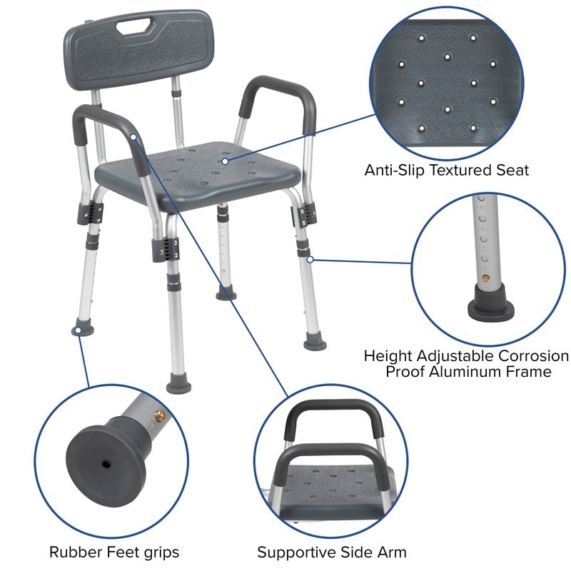 Flash Furniture Hercules Plastic Quick Release Bath Chair in Gray