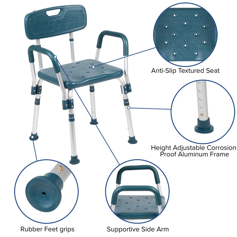 Flash Furniture Hercules Plastic Quick Release Bath Chair in Navy