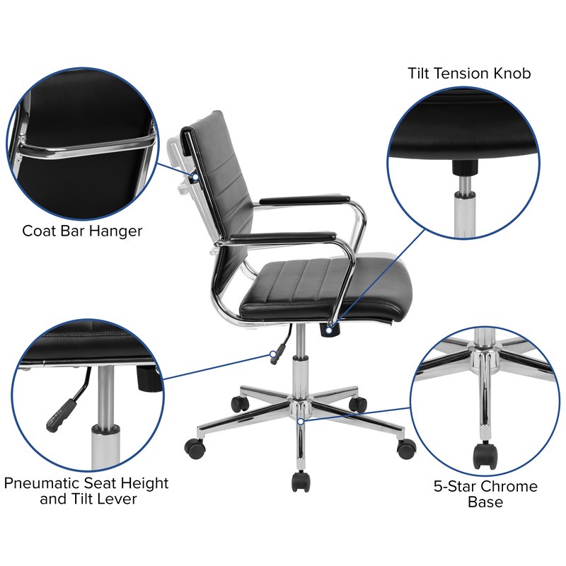 Flash Furniture Leathersoft Ribbed Back Office Chair in Black