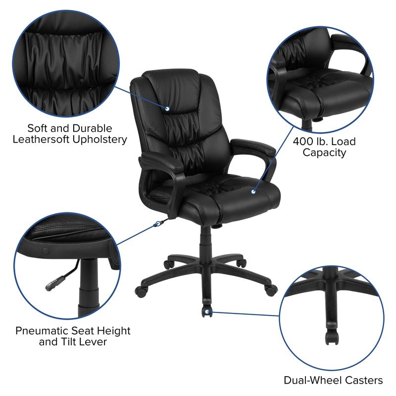 Flash Furniture Big and Tall Ergonomic Leather Chair in Black