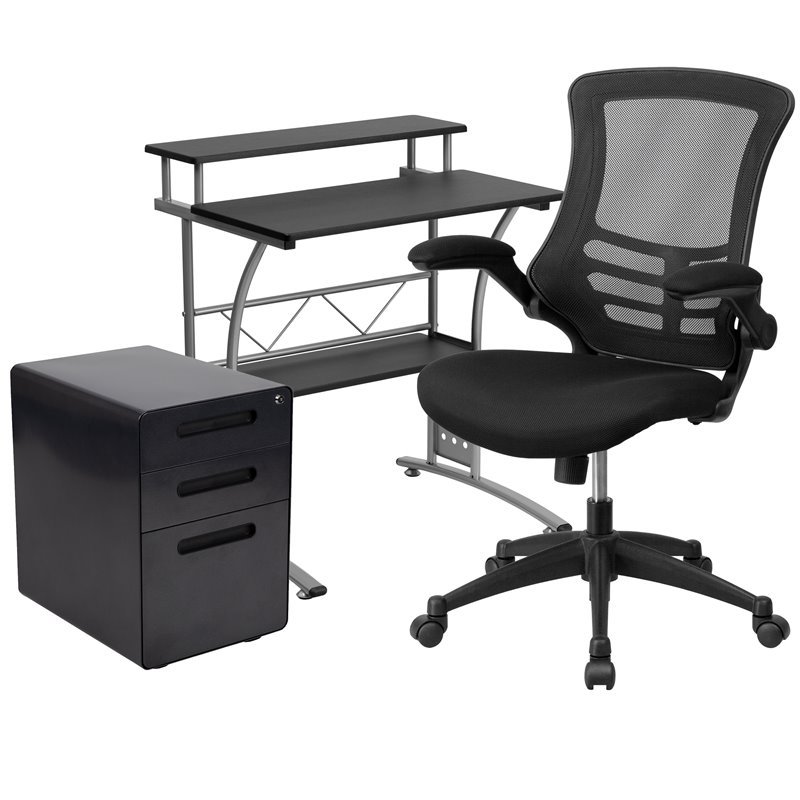 Flash Furniture 3 Piece Work from Home Office Desk Set in Black
