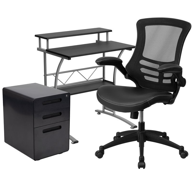 Flash Furniture 3 Piece Work from Home Office Desk Set in Black