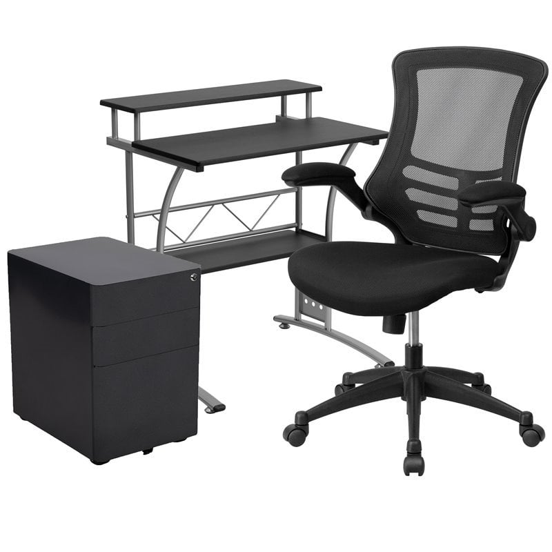 Flash Furniture 3 Piece Work from Home Office Desk Set in Black