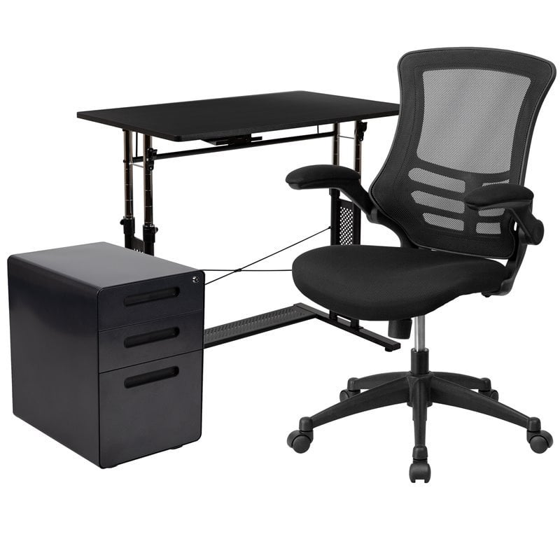 Flash Furniture 3 Piece Work from Home Office Desk Set in Black
