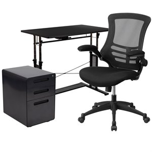 flash furniture 3 piece work from home office desk set in black