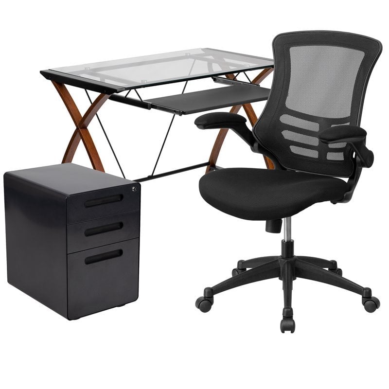 Flash Furniture 3 Piece Work from Home Office Desk Set in Black