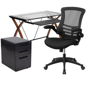 flash furniture 3 piece work from home office desk set in black