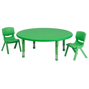 Flash Furniture 3 Piece 45&quot Round Height Adjustable Plastic Table Set in Green