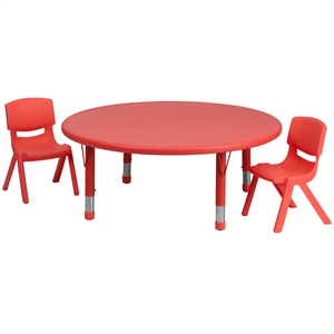 Flash Furniture 3 Piece 45&quot Round Height Adjustable Plastic Table Set in Red