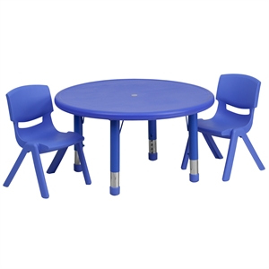 Flash Furniture 3 Piece 33&quot Round Height Adjustable Plastic Table Set in Blue