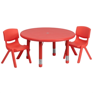 Flash Furniture 3 Piece 33&quot Round Height Adjustable Plastic Table Set in Red