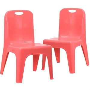 Flash Furniture 11&quot Plastic Stackable Handle School Chair in Red (Set of 2)
