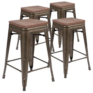 flash furniture stackable metal bar stool in gun metal gray (set of 4)
