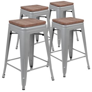 flash furniture stackable metal bar stool in silver (set of 4)