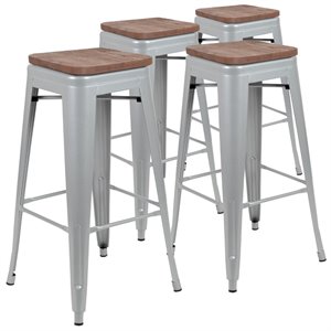 Flash Furniture 30&quot Stackable Metal Bar Stool in Silver (Set of 4)
