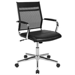 flash furniture mid back leather mesh executive swivel office chair in black