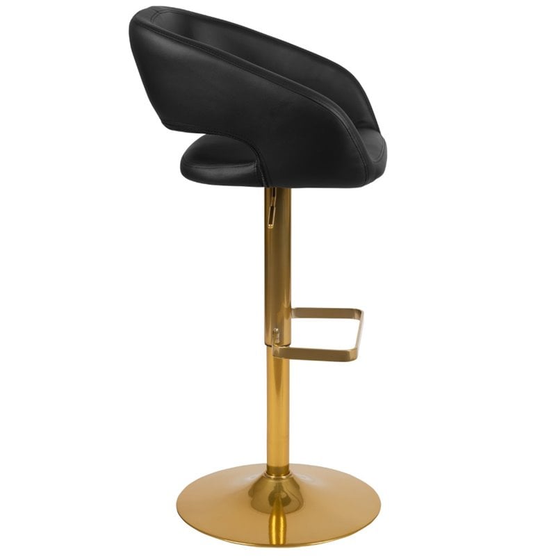 Flash Furniture Faux Leather Mid Back Adjustable Bar Stool in Black and Gold