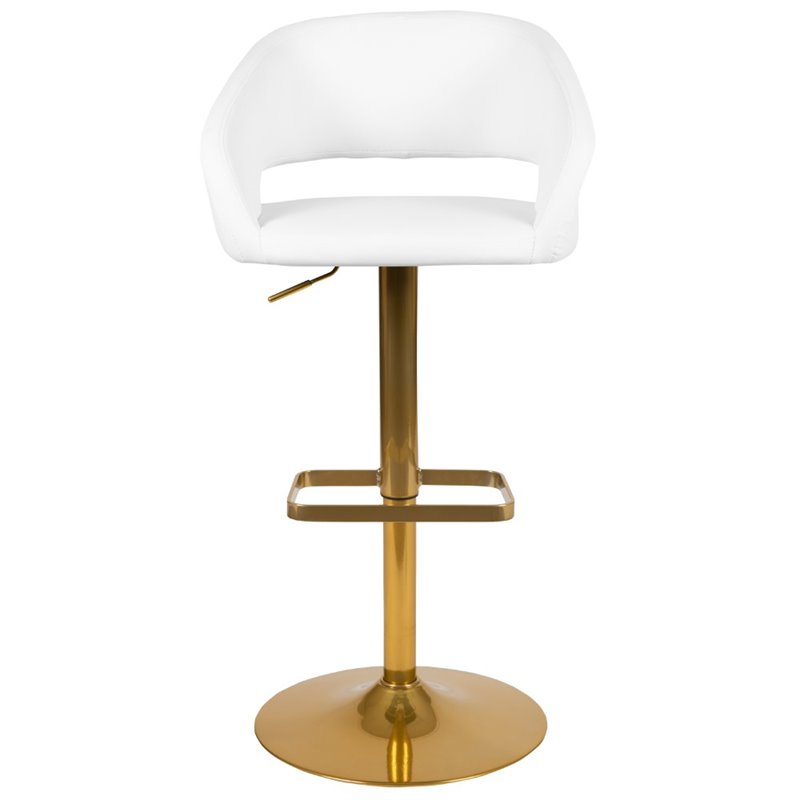 Flash Furniture Faux Leather Mid Back Adjustable Bar Stool in White and Gold