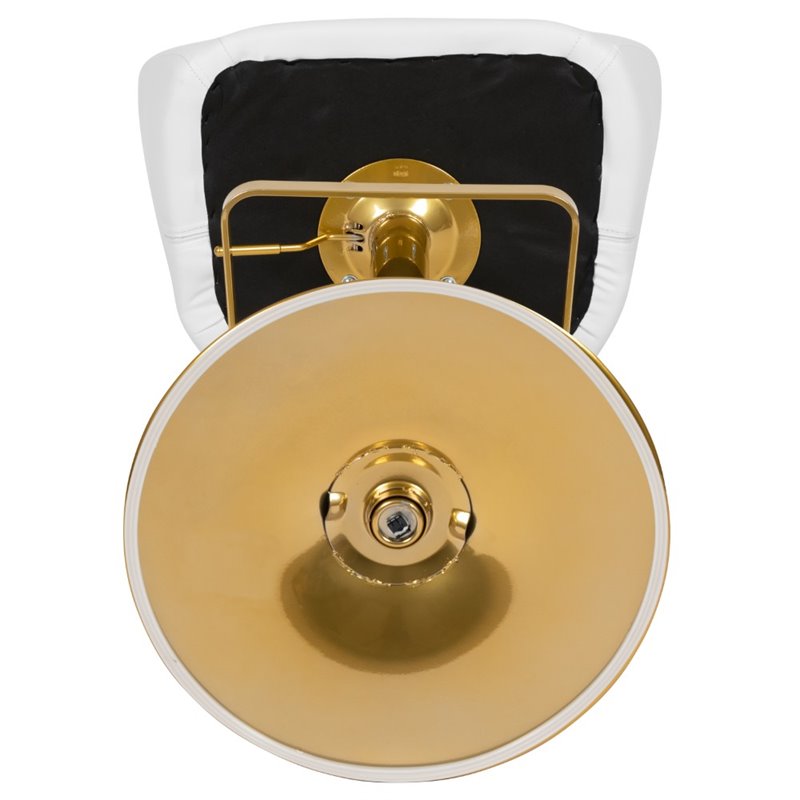 Flash Furniture Faux Leather Mid Back Adjustable Bar Stool in White and Gold