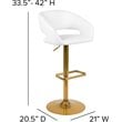 Flash Furniture Faux Leather Mid Back Adjustable Bar Stool in White and Gold